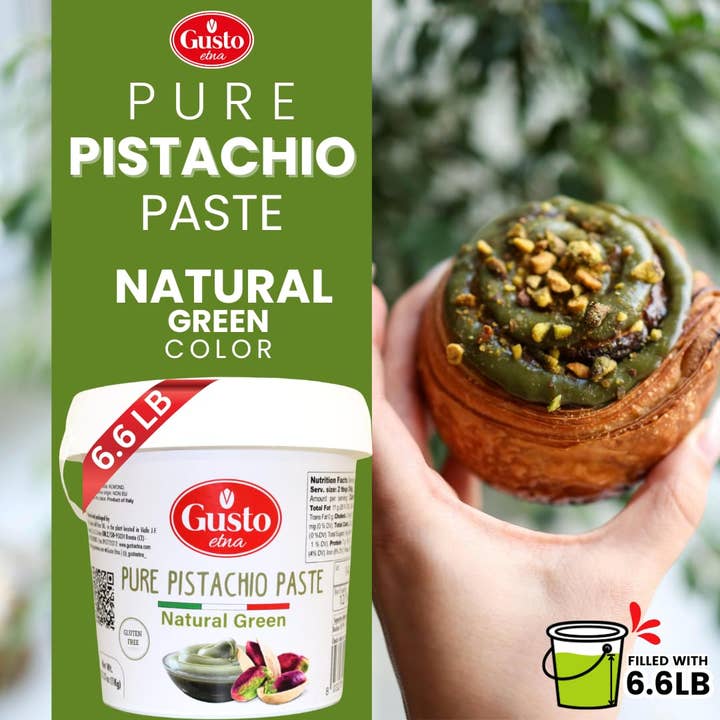 Wholesale Italian Food - Wholesale Nut Butter - PREORDER Ships in early February 2026 - Gusto Etna Pure Pistachio Paste 3kg (6.6 lb) Tub – 100% Pistachios, Unsweetened Italian Pistachio Butter, Professional Use2