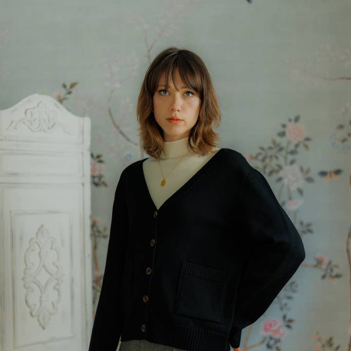 Minnie Merino Wool Cardigan - Black for wholesale by Maison Mikumo