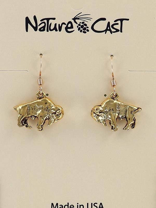 12563 Earring Dangle Gold Tone Bison for wholesale by Nature Cast