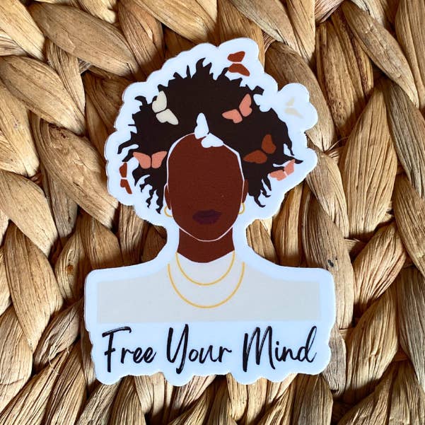 Autocollant en vinyle Free Your Mind Black Girl pour la vente par 525 Design Co. LLC