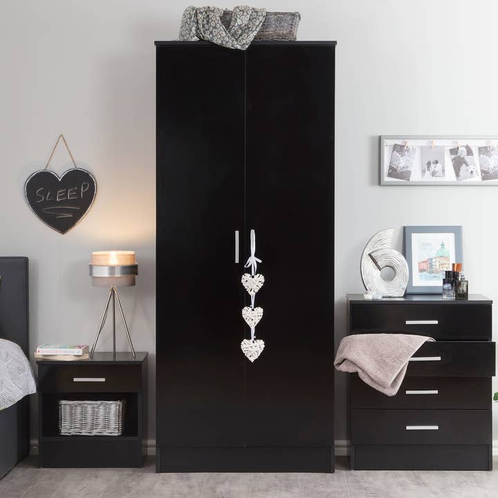 Galaxy Black Gloss 2 Door 3 Piece Wardrobe Set for wholesale by ARK Wholesale LTD