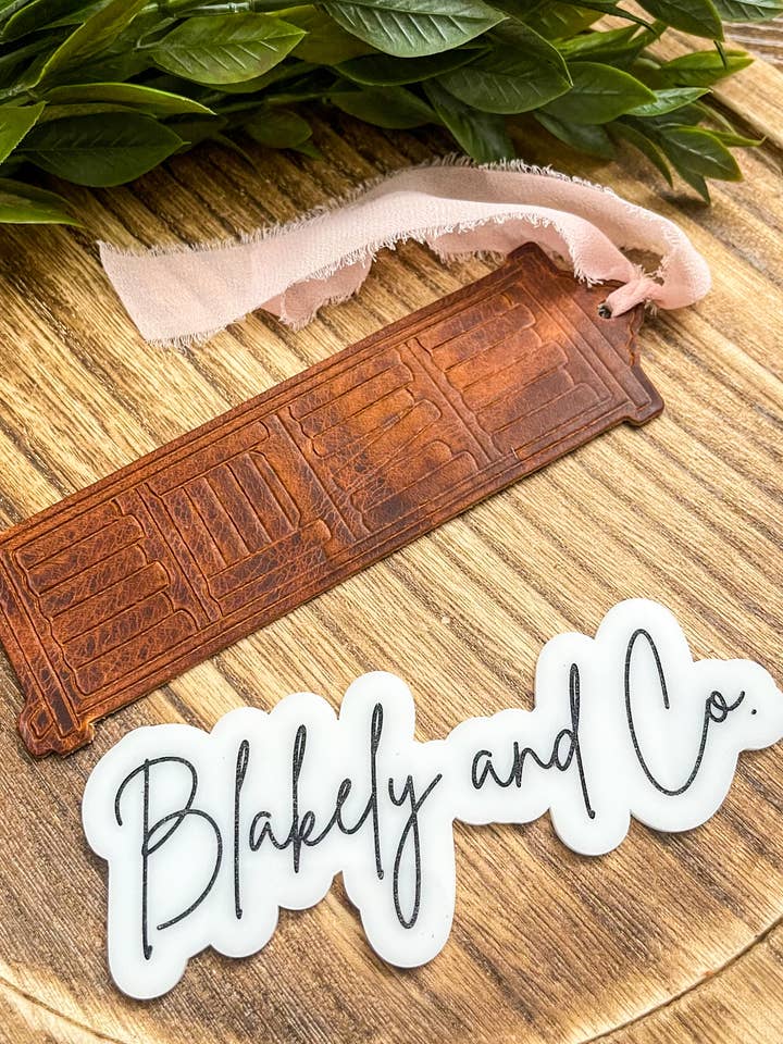 Distressed Bourbon Bookcase Leather Bookmark for wholesale by Blakely and Co.