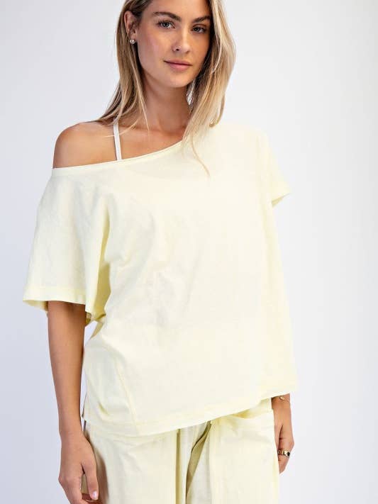 T160137-Short Sleeve Cotton Slub Off Shoulder Tee for wholesale by Sunday Morning