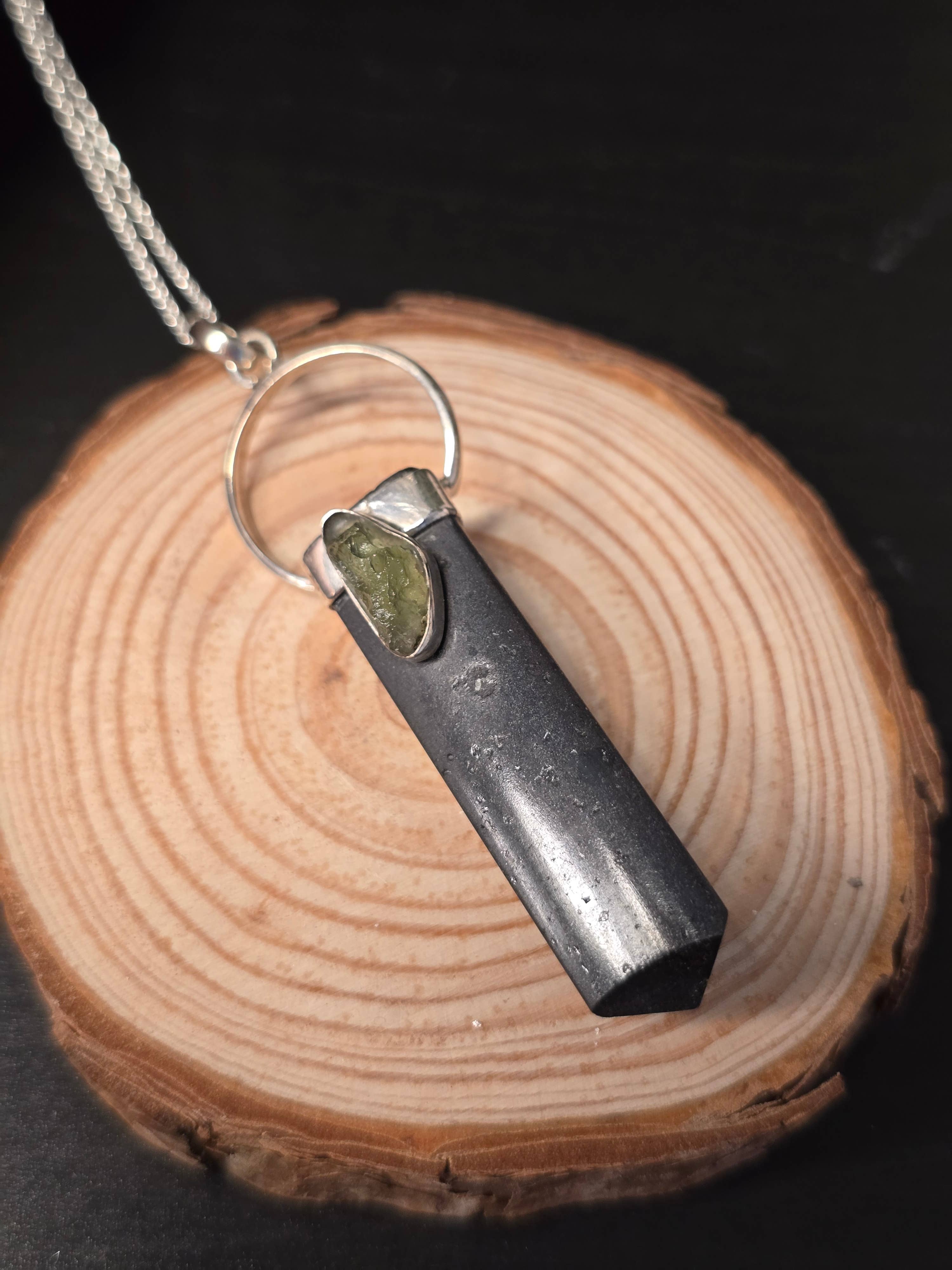 Crystal Cove Minerals – wholesale Jewellery set – Moldavite and Black Tourmaline Sterling Silver Pendants & Ch6