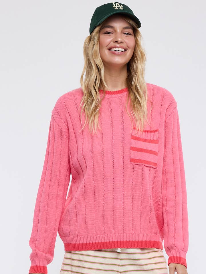 STRIPED POCKET RIBBED SWEATER / WL25-11790 for wholesale by Wishlist Apparel