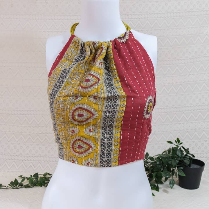 Karma Nepal Crafts - Venta al por mayor Blusa - Mujer - Top Halter Reversible Kantha Bohemio10
