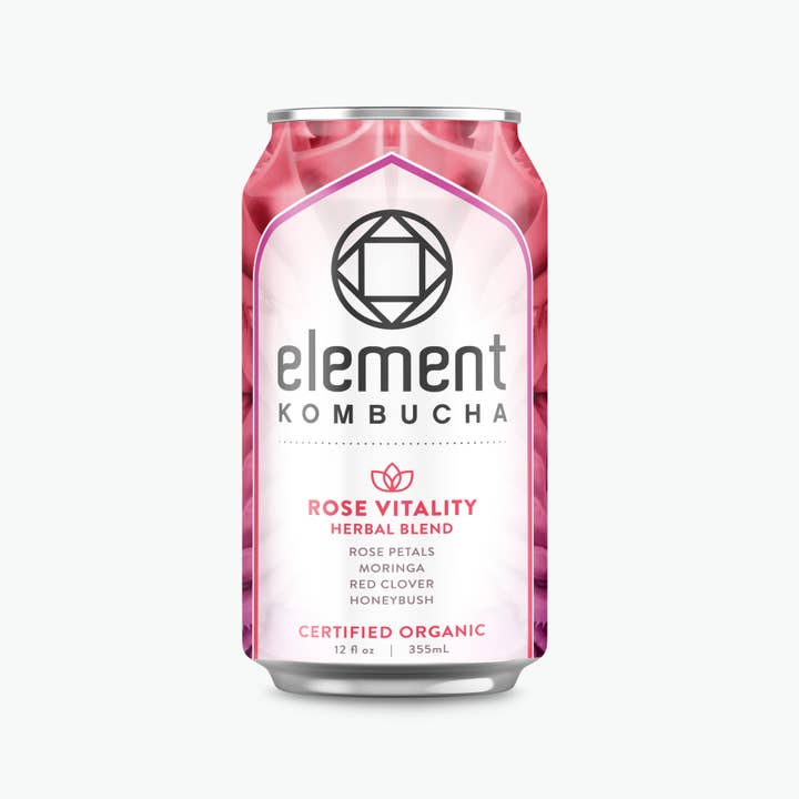 ROSE VITALITY KOMBUCHA - 6 Pack of 12oz cans for wholesale by Element Kombucha