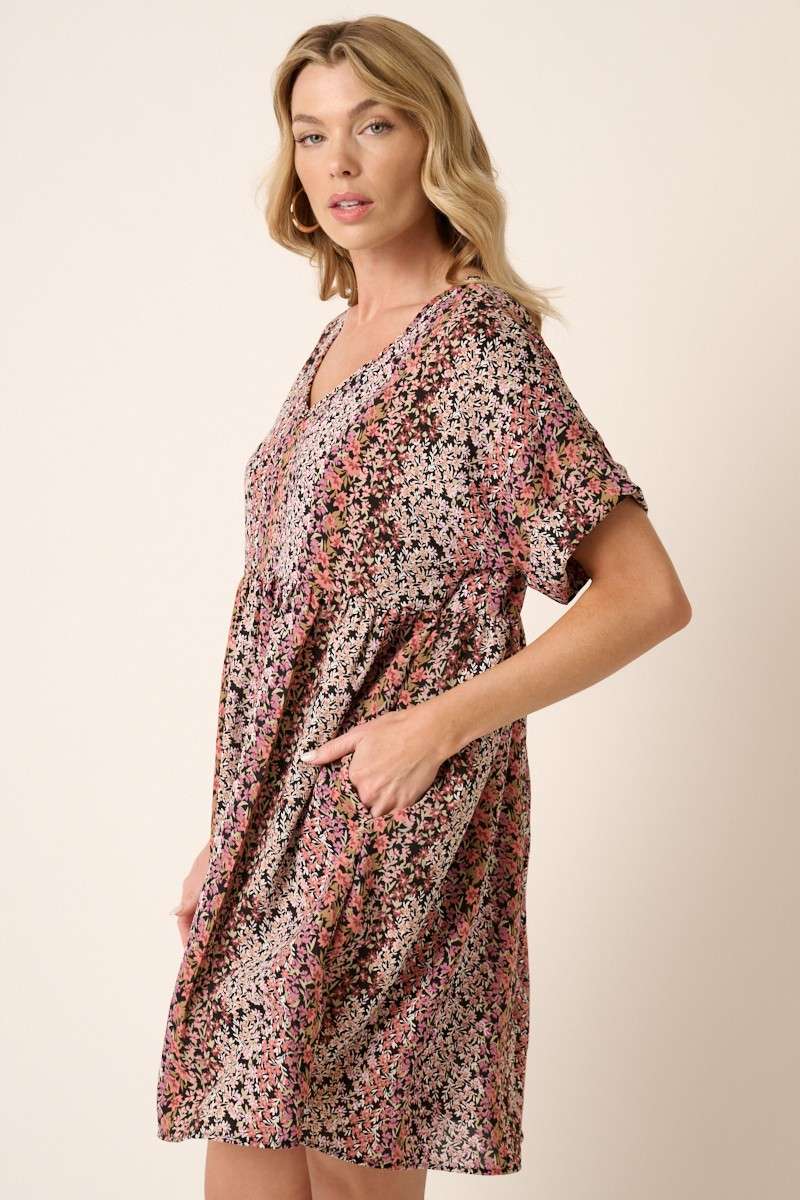 mittoshop - Wholesale Dress - Women's - FLOWER PRINT V NECK BABYDOLL MINI DRESS1