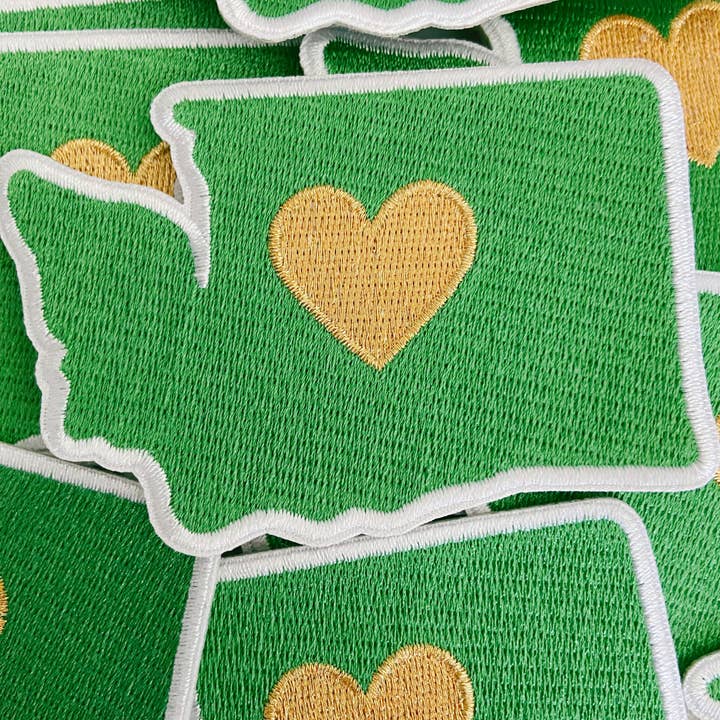 TEELUX - Wholesale Patch - 3" Washington state w Metallic Gold Heart -  Embroidered Hat Patch2