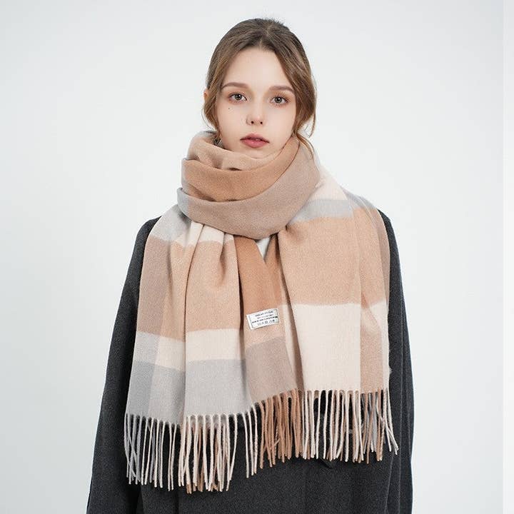 Basis Fancy - Wholesale Scarf – Women's - Plaid Fringe Shawl Scarf4