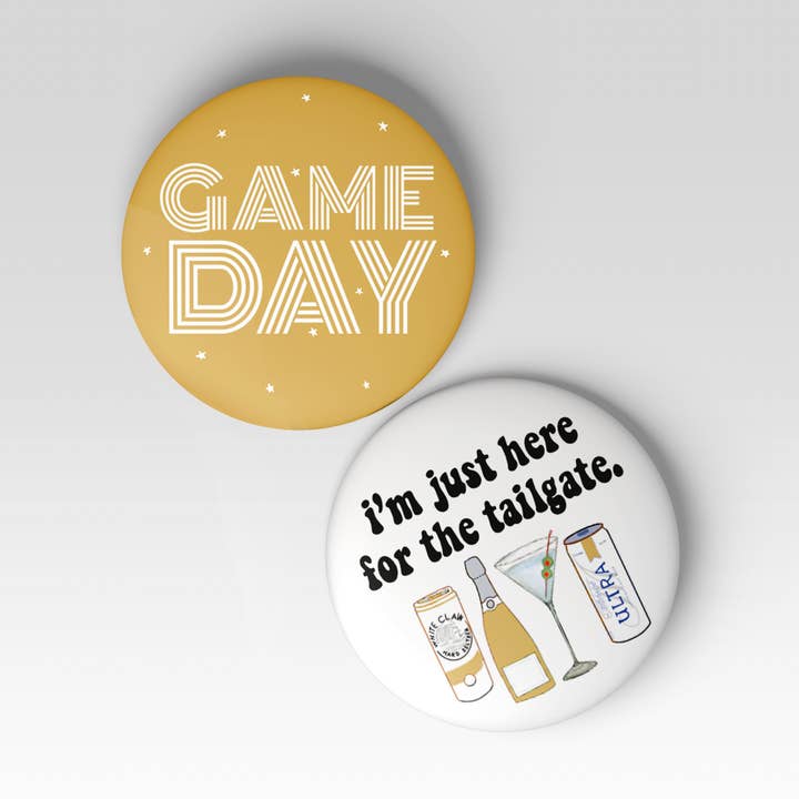 Gold & Black Game Day Tailgate Buttons | Game Day Pins for wholesale by Tailgated Co.