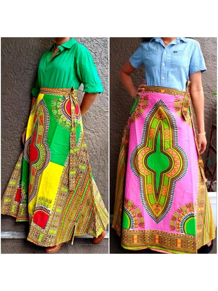 India Batik - Wholesale Skirt - Women's - #6006- Women Long Wrap Skirt- Dashiki Print