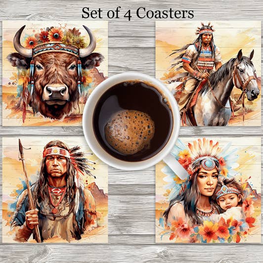 Native American Western Neoprene 4 Inch Square Coasters - Set of 4 for wholesale by Cedar Hill Country Market
