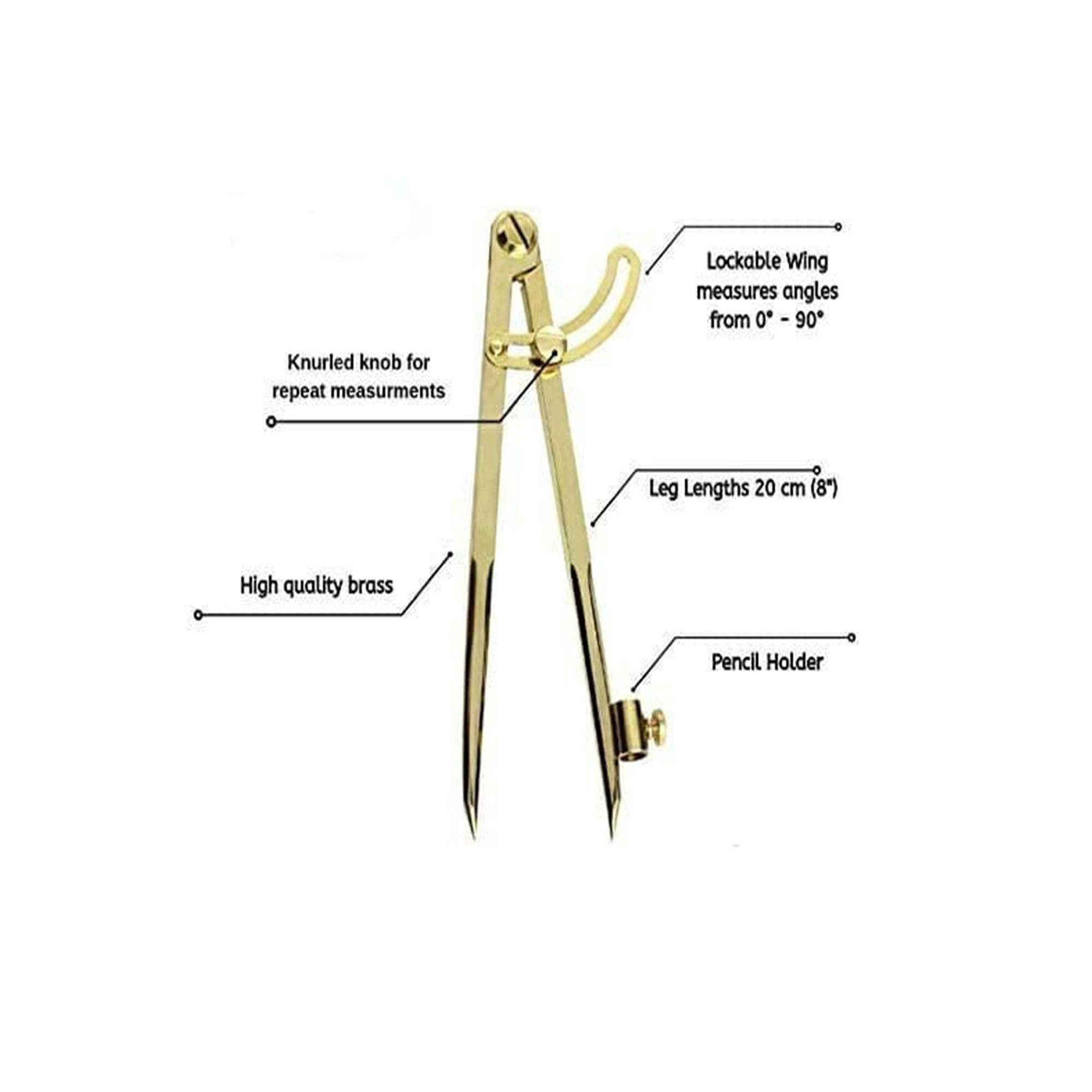Liquidraw – wholesale Navigational compass – Liquidraw Locking Wing Divider with Compass - 8" Brass1