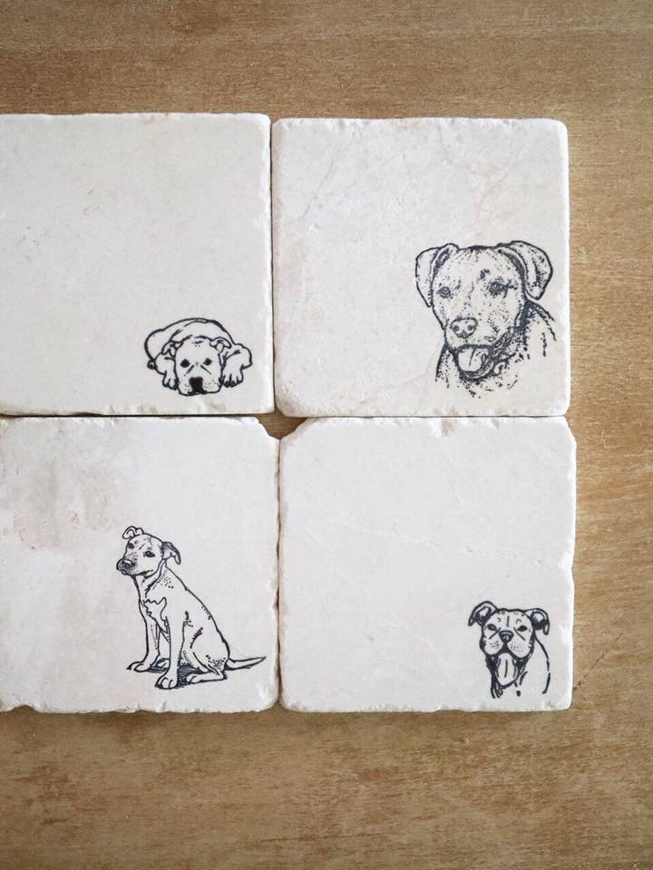 Pitbull Dog Marble Coaster Set of 4 for wholesale by Lace, Grace & Peonies Marble Coasters