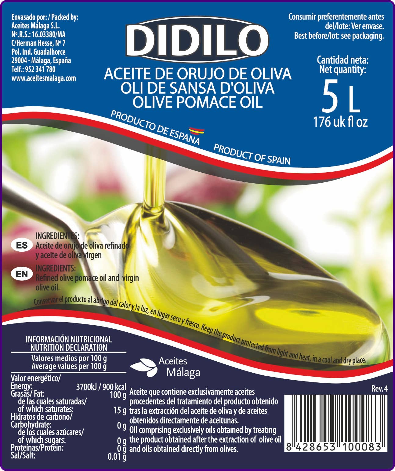 Aceites Málaga SL - Wholesale Olive Oil - DIDILO OLIVE POMACE OIL 5L PET BOTTLE1