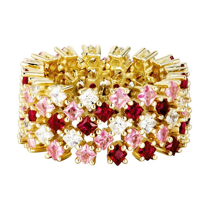 Bague en argent sterling plaqué or et zircone cubique rose multiblanche pour la vente par Dlux Jewels