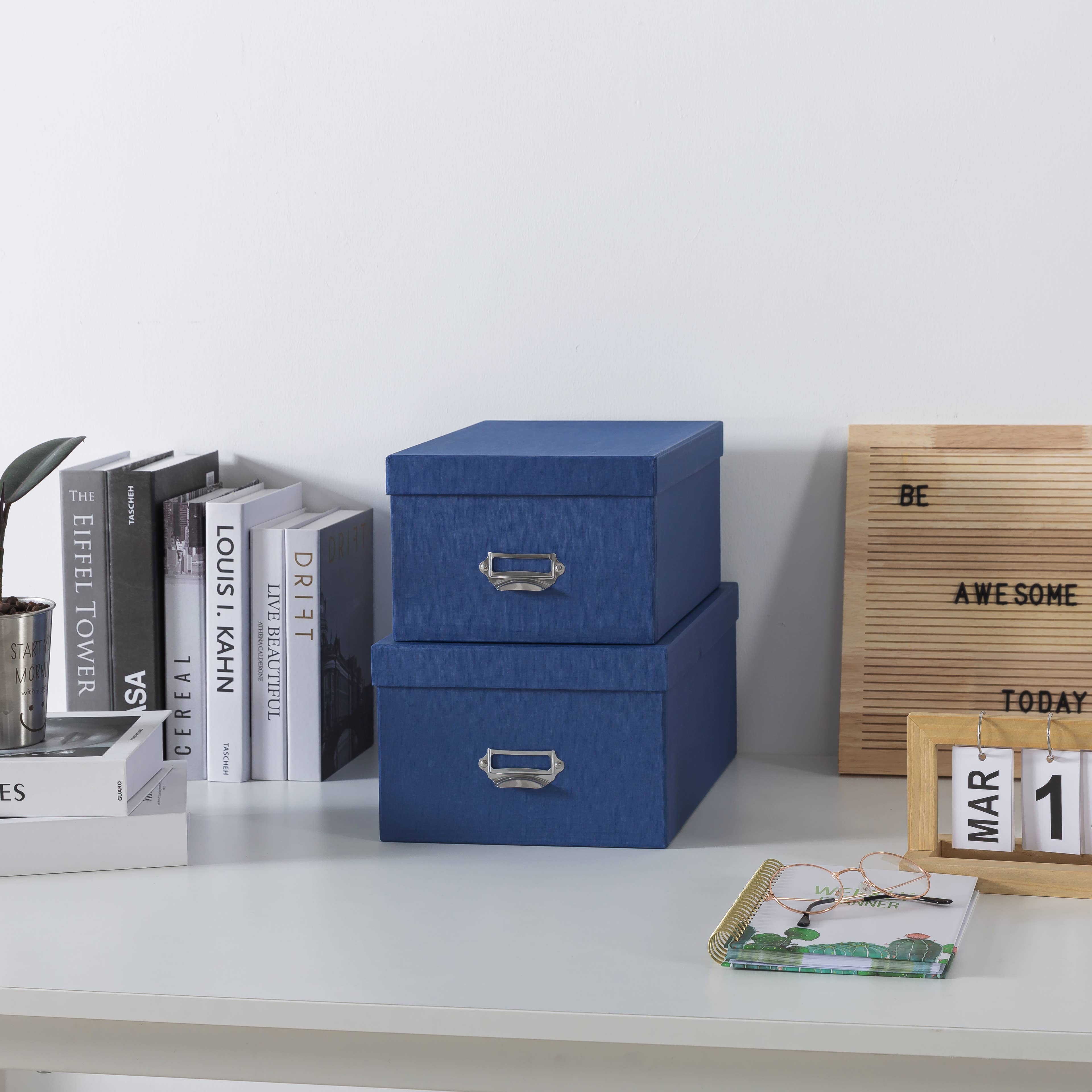 Soul & Lane - Wholesale Decorative Box - Set of 2 Blue Decorative Cardboard Storage Boxes with Lids1