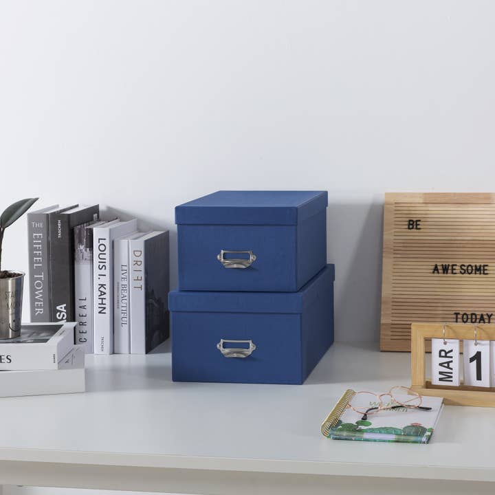 Soul & Lane - Wholesale Decorative Box - Set of 2 Blue Decorative Cardboard Storage Boxes with Lids1