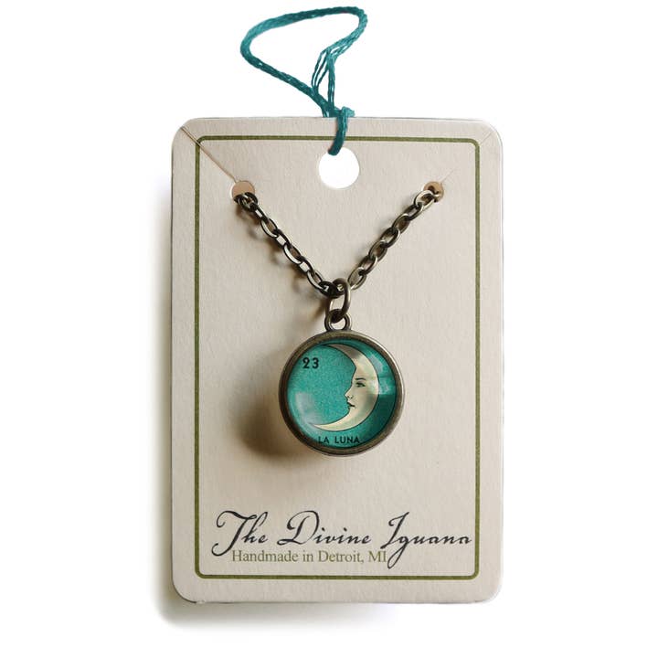 The Divine Iguana - Wholesale Pendant/Charm Necklace - La Luna Simple Reversible Loteria Moon Pendant Necklace3