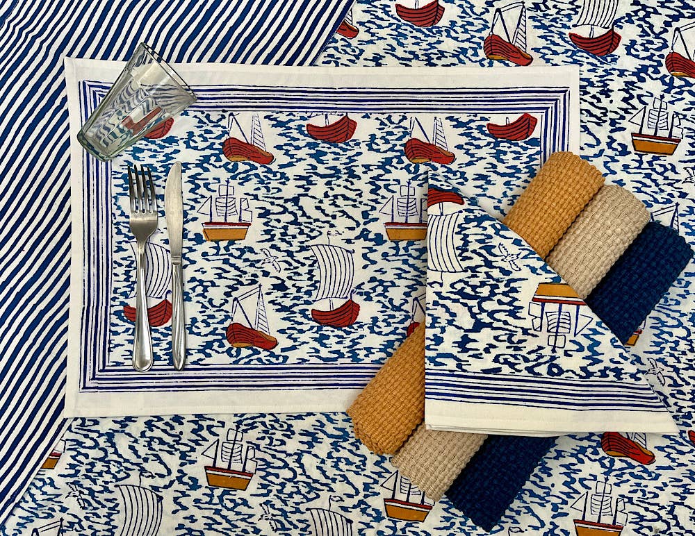 natural habitat - Wholesale Dinner & Cloth Napkin - Napkins Harbor Boat Blue 2464A2