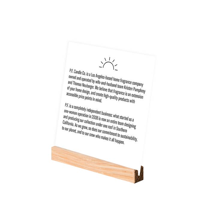 P.F. Candle Co. - Wholesale Desk/tabletop sign - Stockist Display Sign - About P.F.1