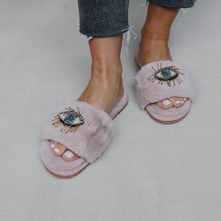 limlim - Wholesale Slippers - Women's - BEADED EVIL EYE SLIPPERS