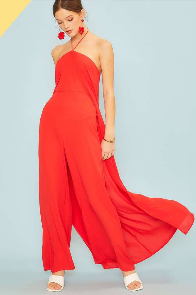 Main Strip – wholesale Jumpsuit - Dam – Crepe Med Draping Overlay och Breda Ben7