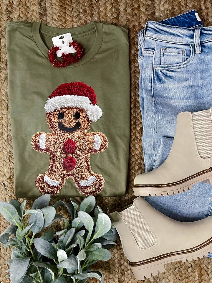 Gingerbread Man Faux Yarn Graphic Tee (S-2XL) for wholesale by The Sassy Owl