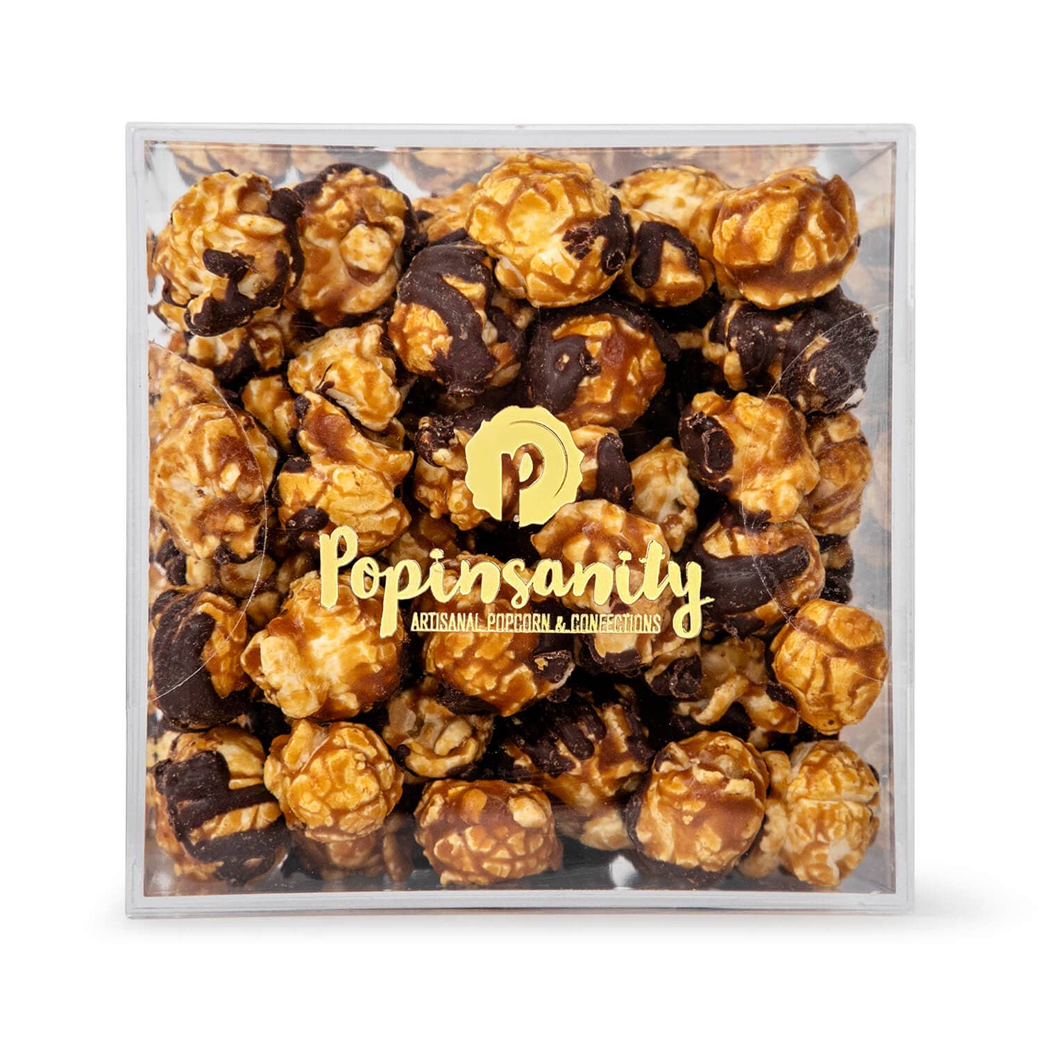 Popinsanity Popcorn & Confections – Großhandel Popcorn – Caramel Chocolate Drizzle Gourmet-Popcorn, Acryl-Geschenkbox1
