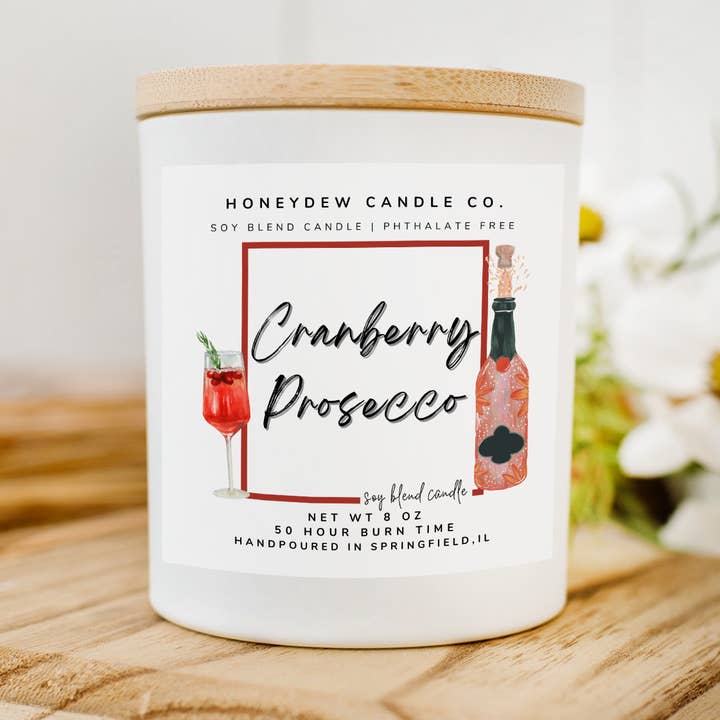 Cranberry Prosecco 8 oz Candle for wholesale by Honeydew Candle Co.