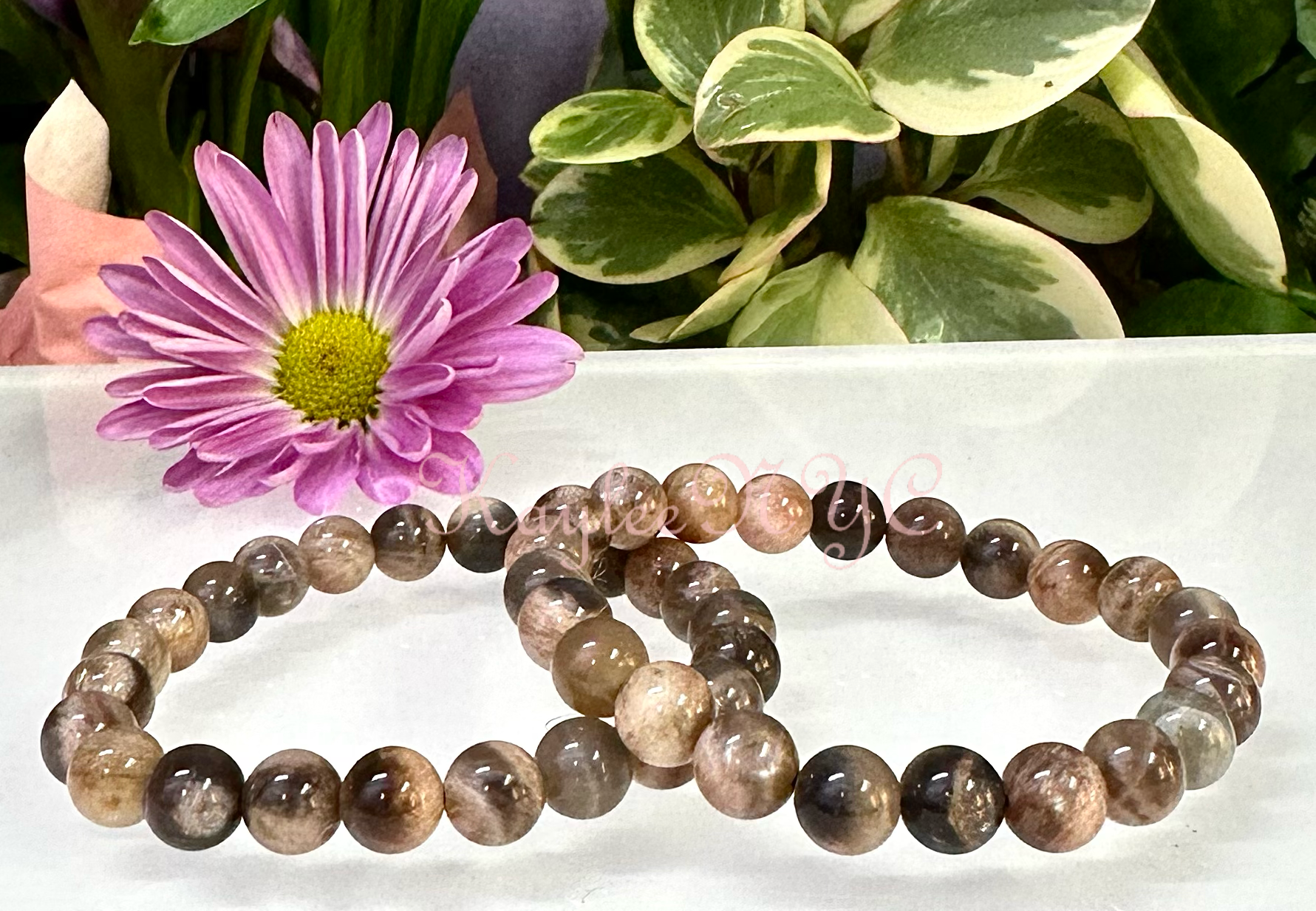 KayleeNYC - Wholesale Beaded Bracelet - Natural Black Moonstone 8mm 7.5” Stretch Bracelet2