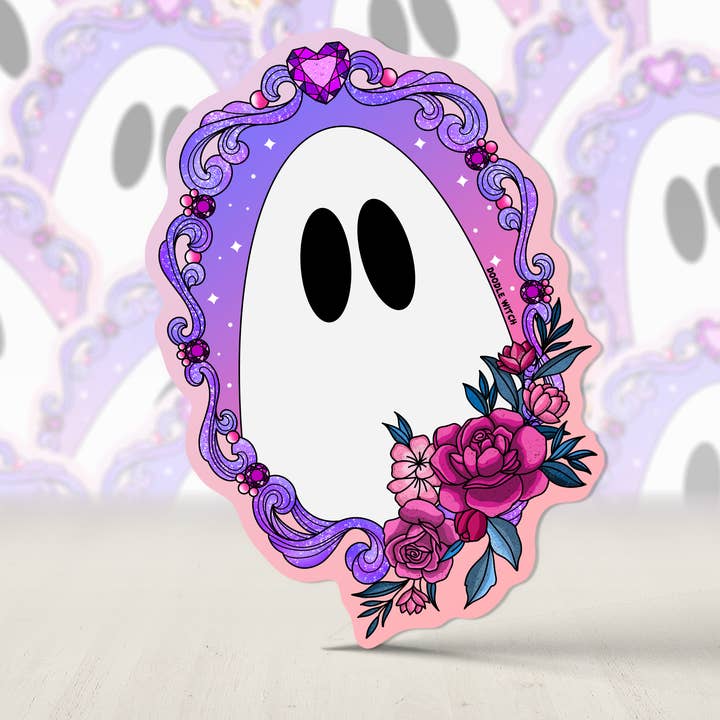 Ghost Flower Frame Halloween Sticker for wholesale by DoodleWitch
