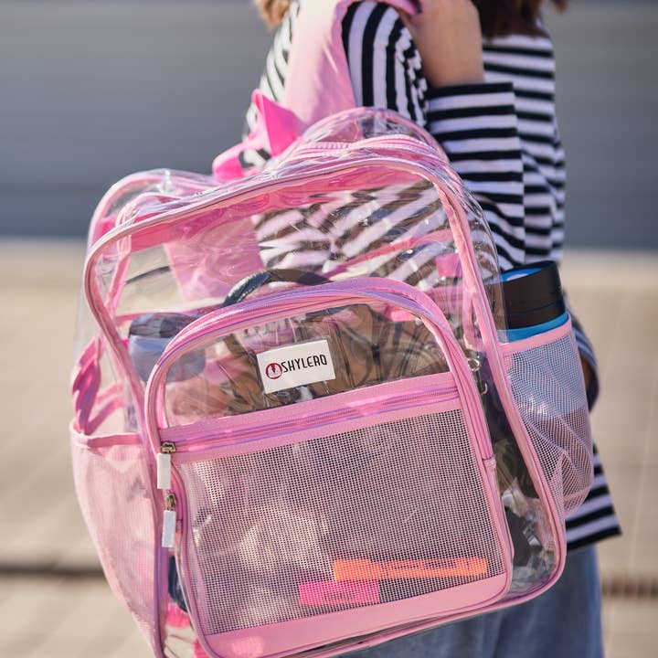 Rhinocéros rose Sac à dos transparent pour école XL | Fermeture éclair supérieure YKK® | Pink Rhino en vente sur Faire11