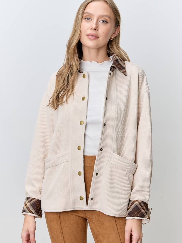 PLAID CONTRAST CORDUROY JACKET for wholesale by Polagram by Wellmade USA