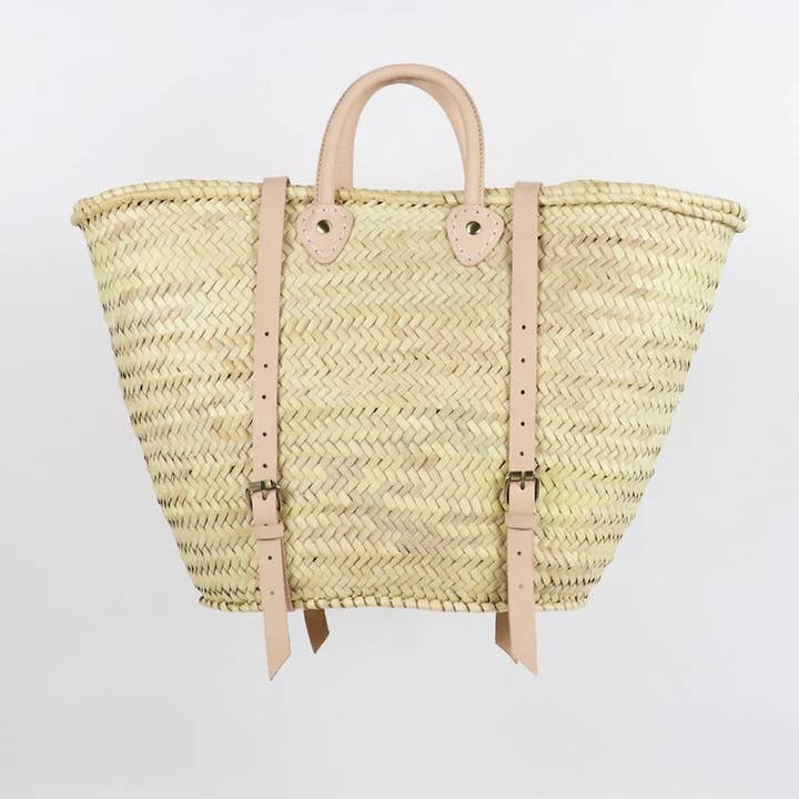 HandmadeBestSeller - Wholesale Beach Bag - STRAW BAG Handmade leather, French Market Basket Backpack
