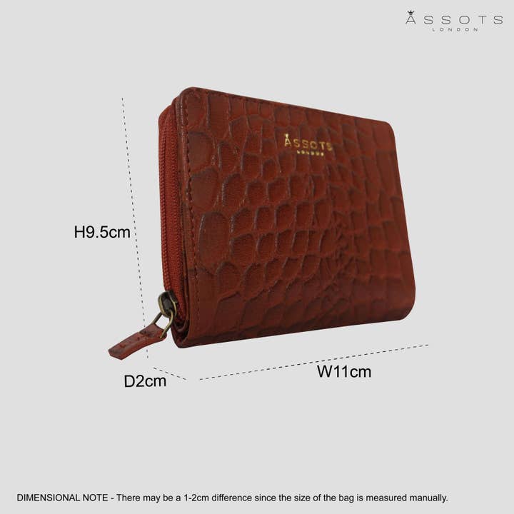 Assots London – wholesale Wallet – Women's – 'JOLLY' Red Vintage Croc Real Leather Designer Zip-Top Wal3