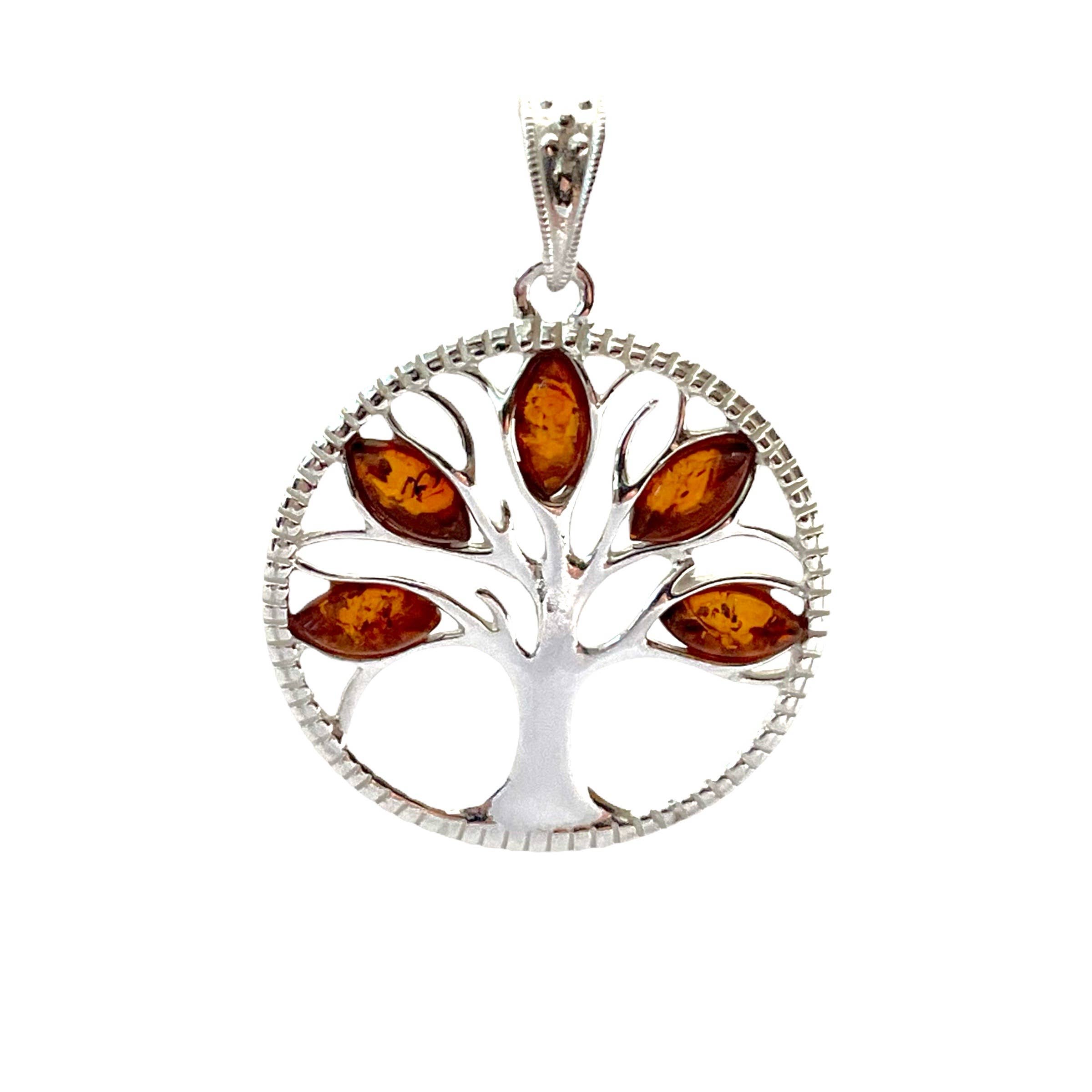 Amberman - Wholesale Individual Charm/Pendant - Tree Of Life Cognac Amber Sterling Silver Pendant2
