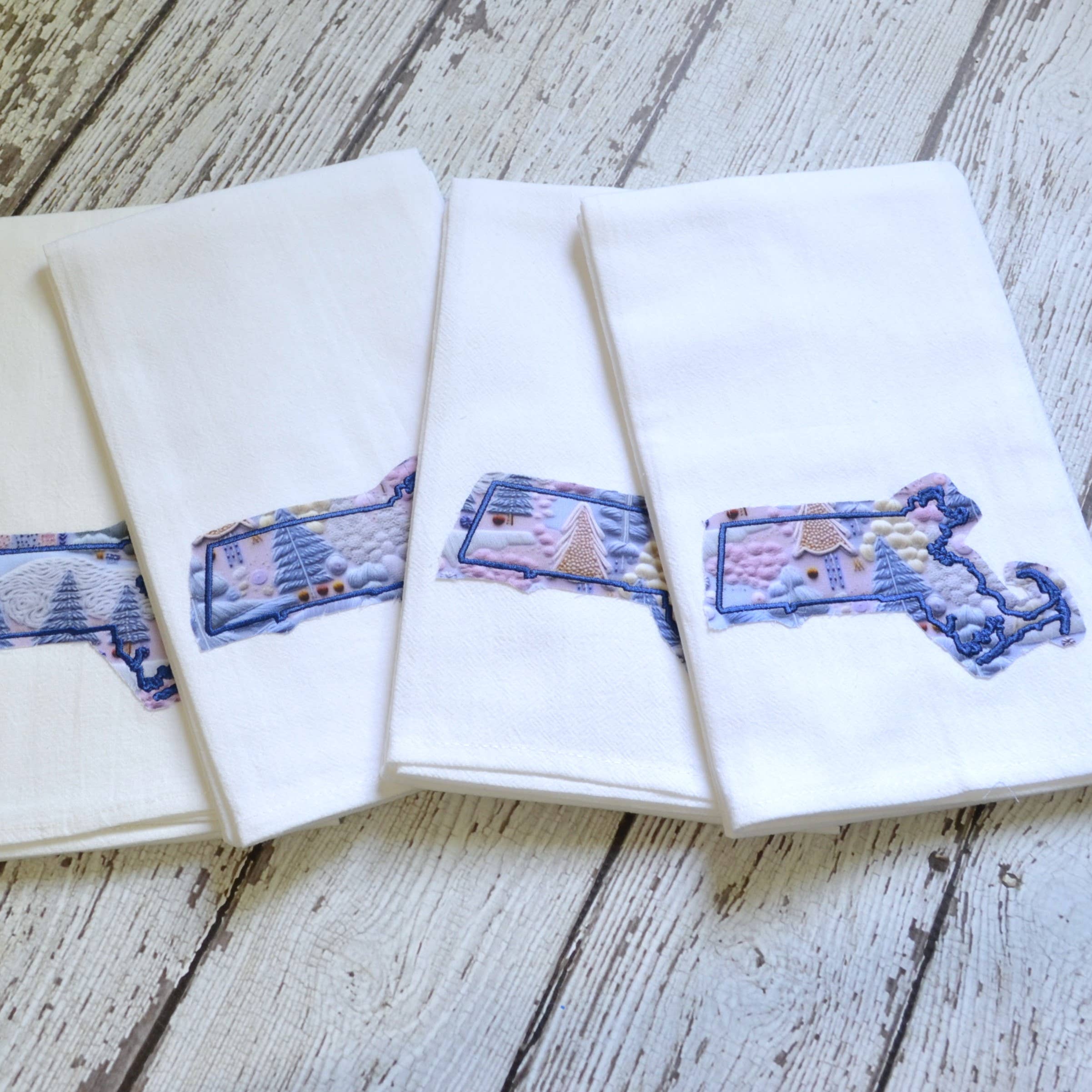 SewMuchMoreStore - Wholesale Tea Towel - LIMITED Winter Trees State Towel Embroidered-Raggy edge8