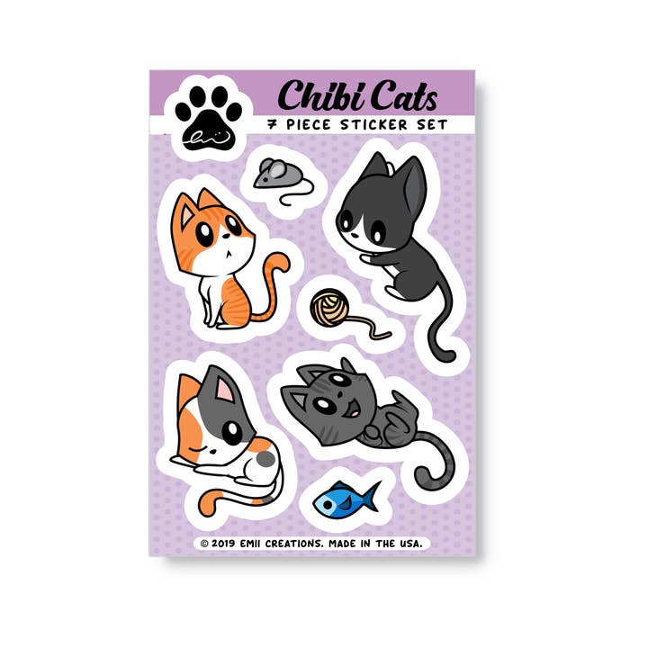 Emii Creations - Wholesale Sticker - Chibi Cat Sticker Sheet