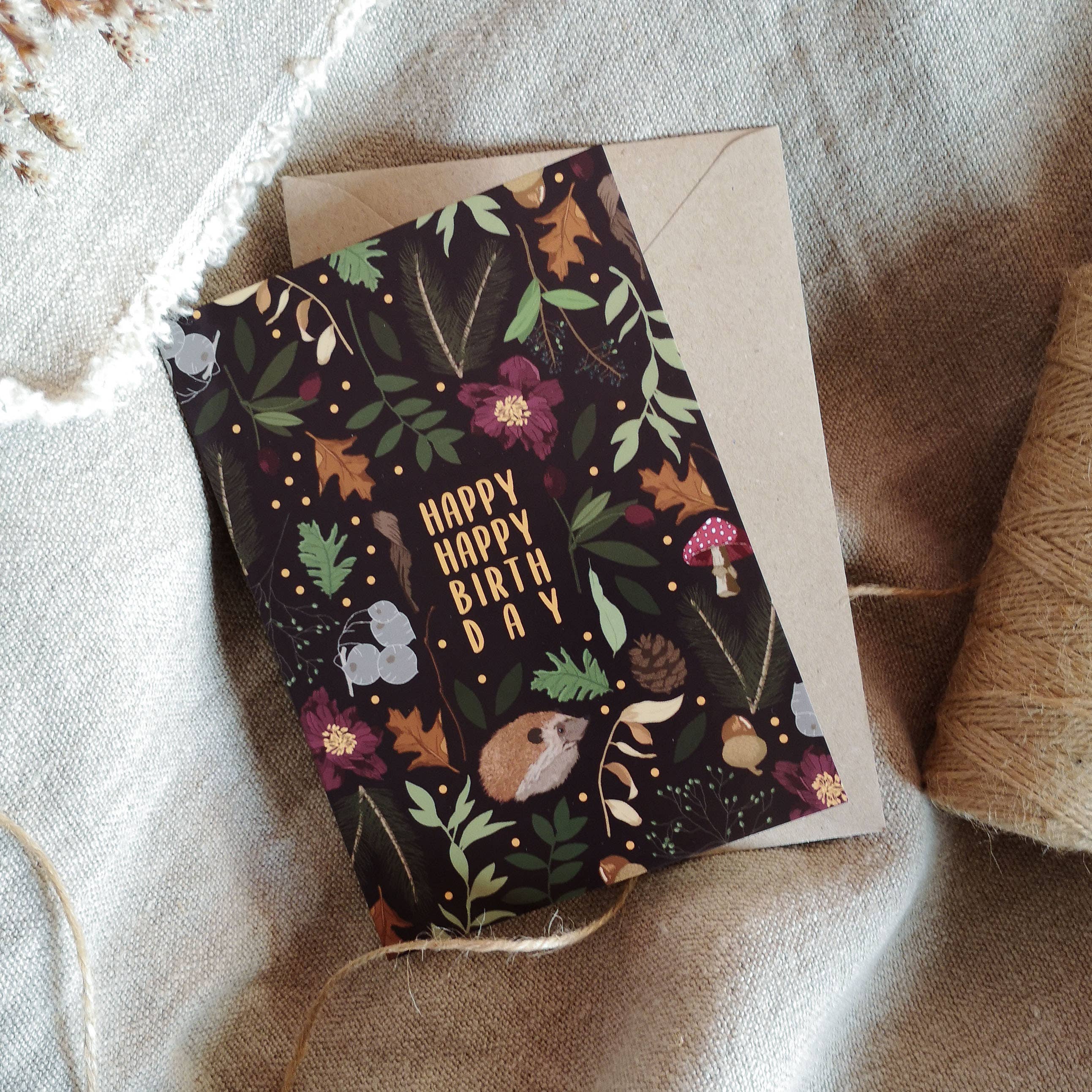 Wildwood Paper – wholesale Birthday card – Happy Happy Birthday Woodland Hedgehog Cottagecore Card1