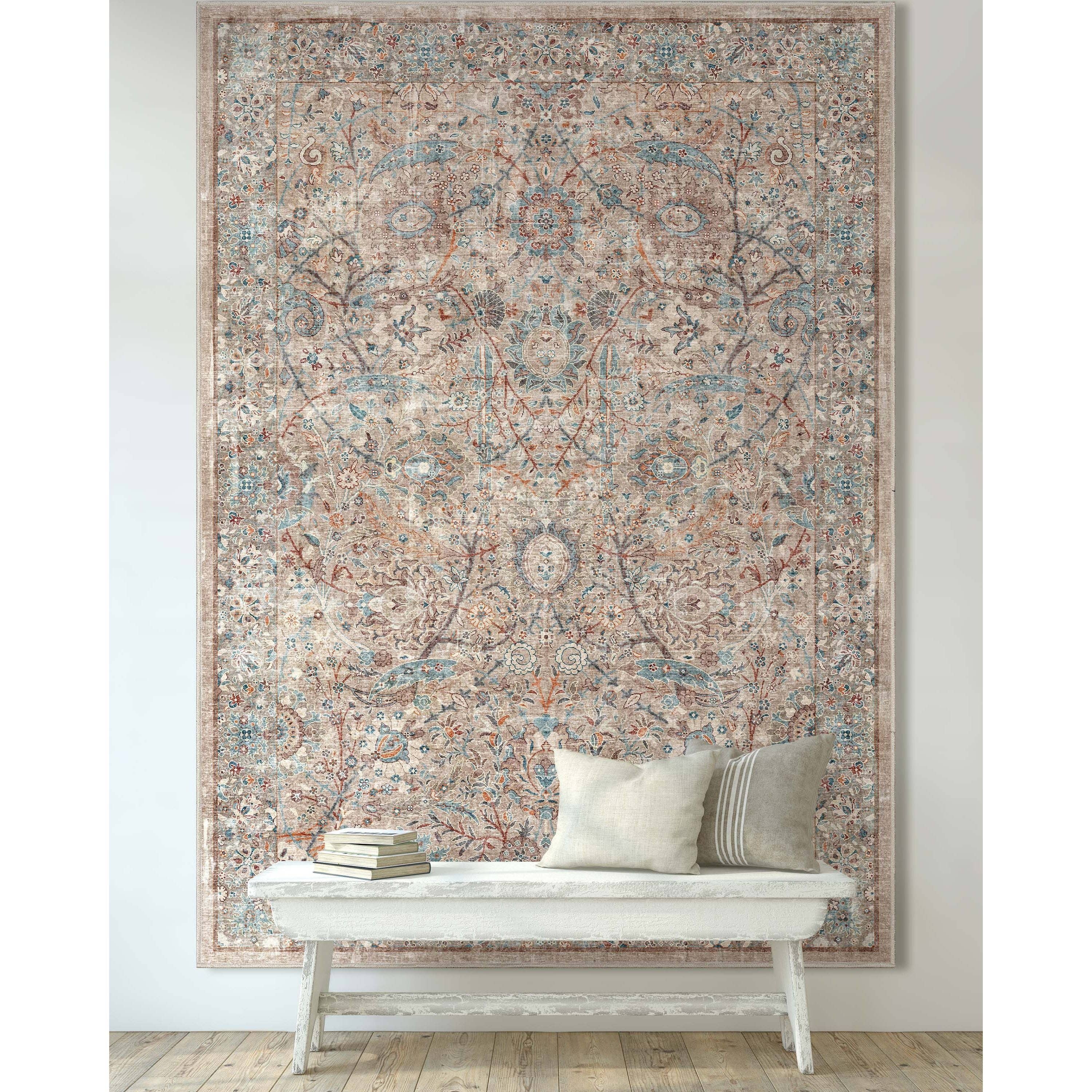 Well Woven – Tapete por atacado – Tapete Emilia Vintage Persian Floral Marfim Plan Weave1