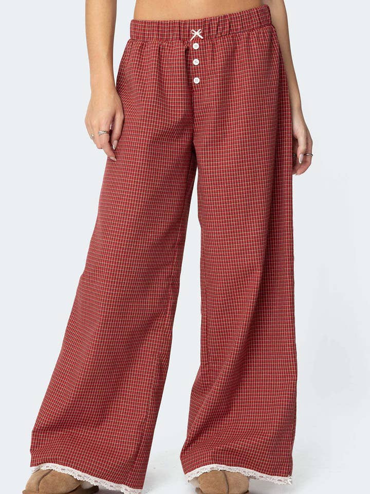 Button-Detail Wide-Leg Casual Pants for wholesale by Mccolin