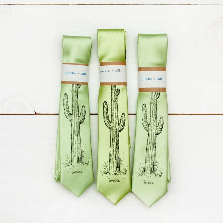 Cinder + Salt - Wholesale Necktie - Men's - Cactus Skinny Tie - Lime Green0
