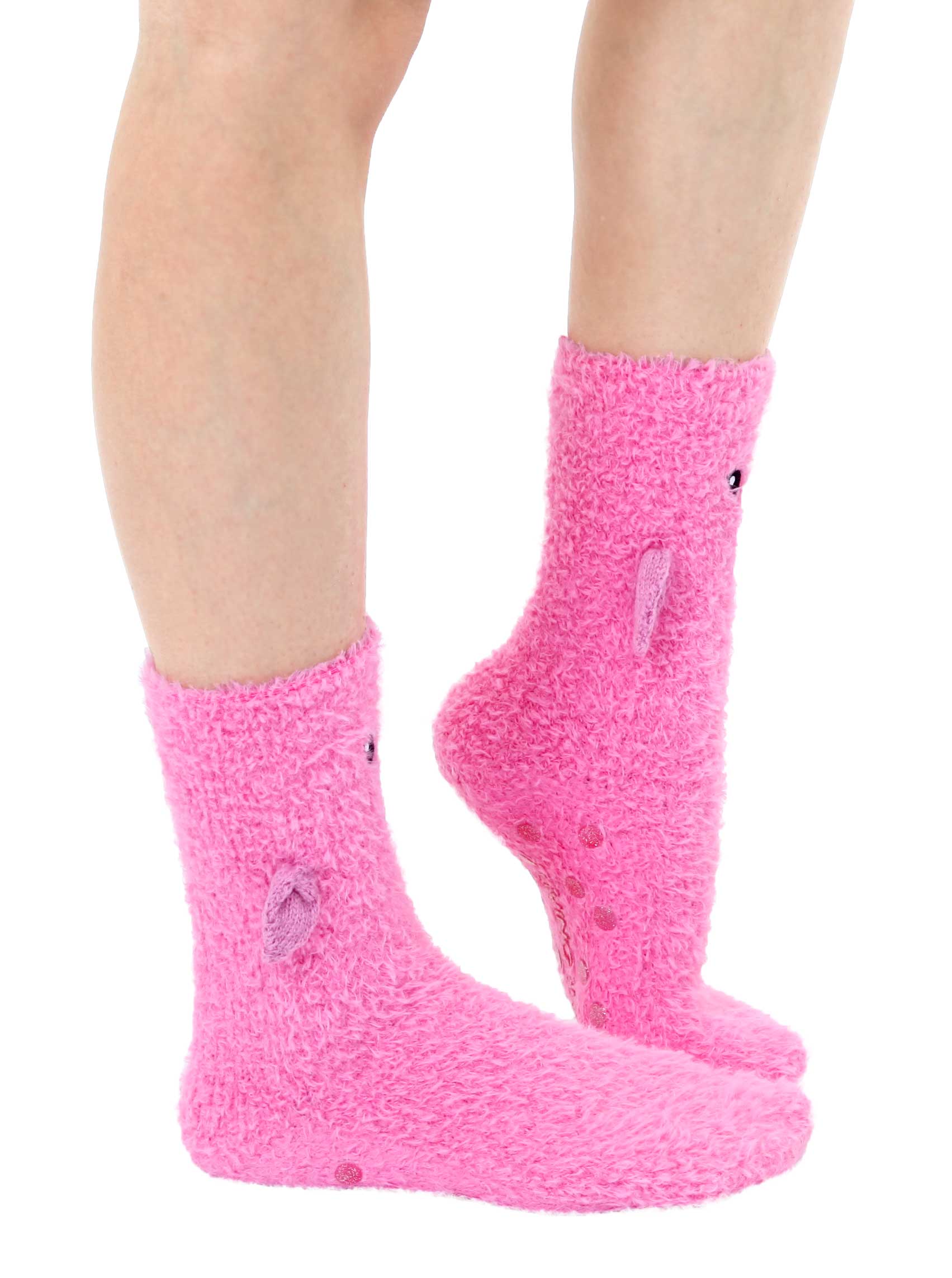 Living Royal - Wholesale Socks - Unisex - Fuzzy Crew Socks w/ 3D Wings - Flamingo - Pink2
