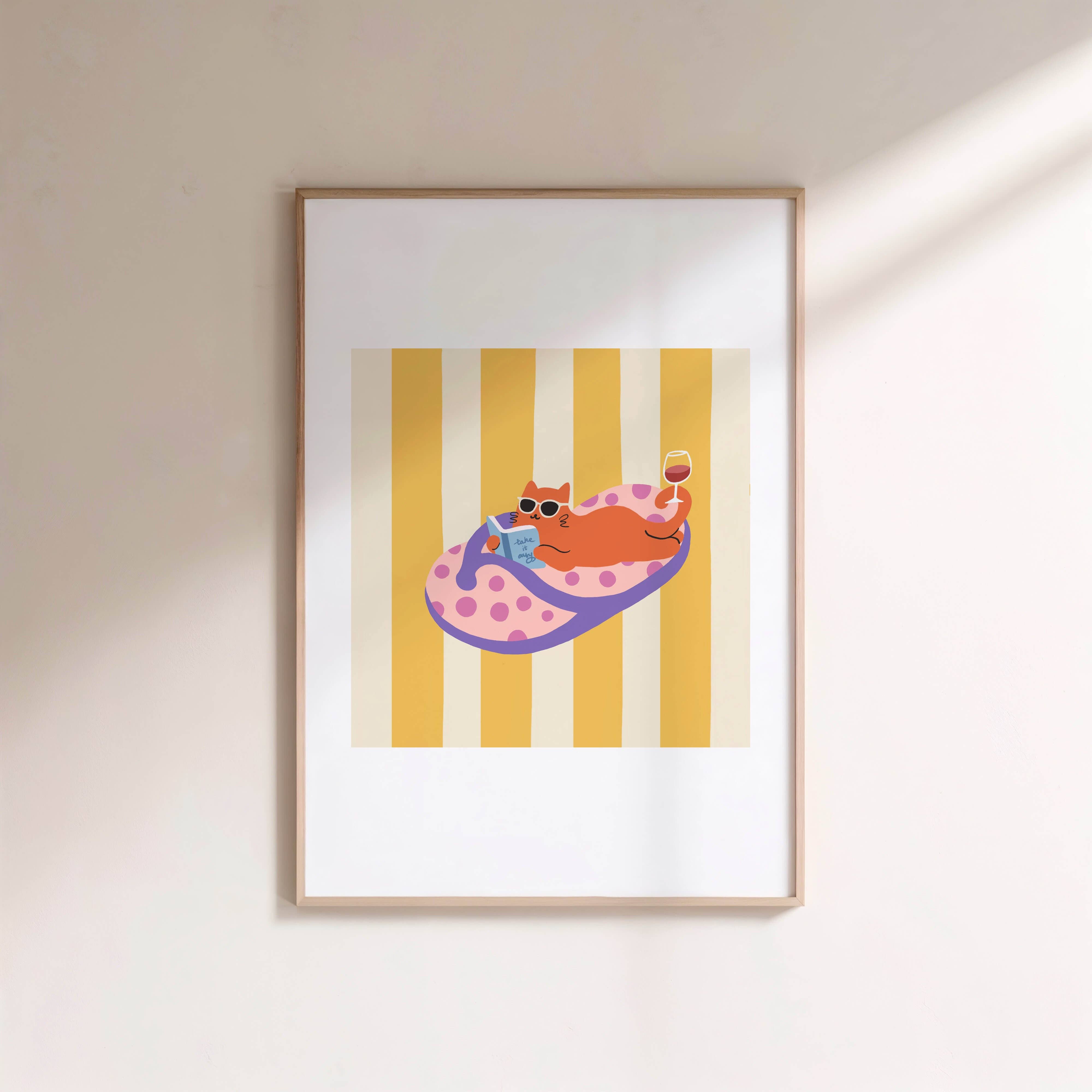Angela Wan Art - Wholesale Art Print - "Take It Easy – Slipper Life Series" Matted Print with Island Vibes5