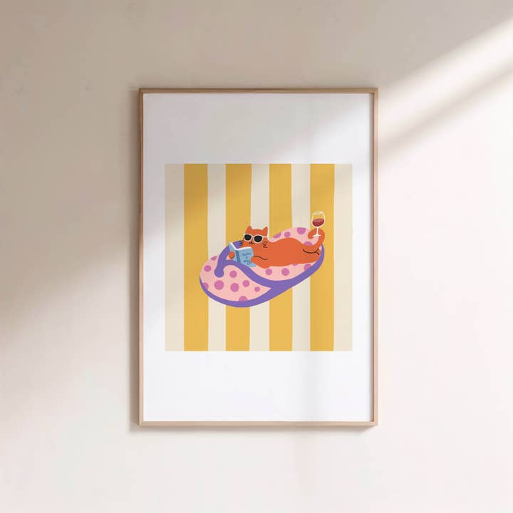 Angela Wan Art - Wholesale Art Print - "Take It Easy – Slipper Life Series" Matted Print with Island Vibes5