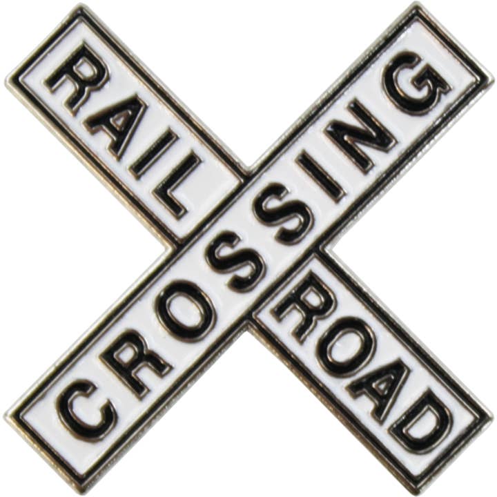 Square Deal Recordings & Supplies - Wholesale Lapel Pin/Button - Enamel Pin - Railroad Crossing - White Sign