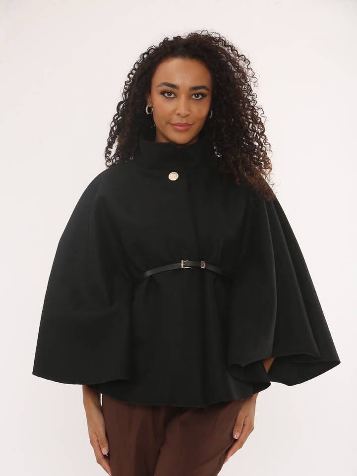 justyouroutfit - Wholesale Cape - Women's - WOOL BLEND BELTED CAPE COAT1