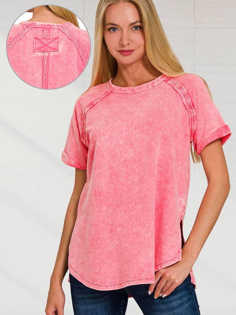 42POPS - Vendita all'ingrosso Maglietta - Donna - Top casual in French Terry lavaggio vintage con patch posteriore11